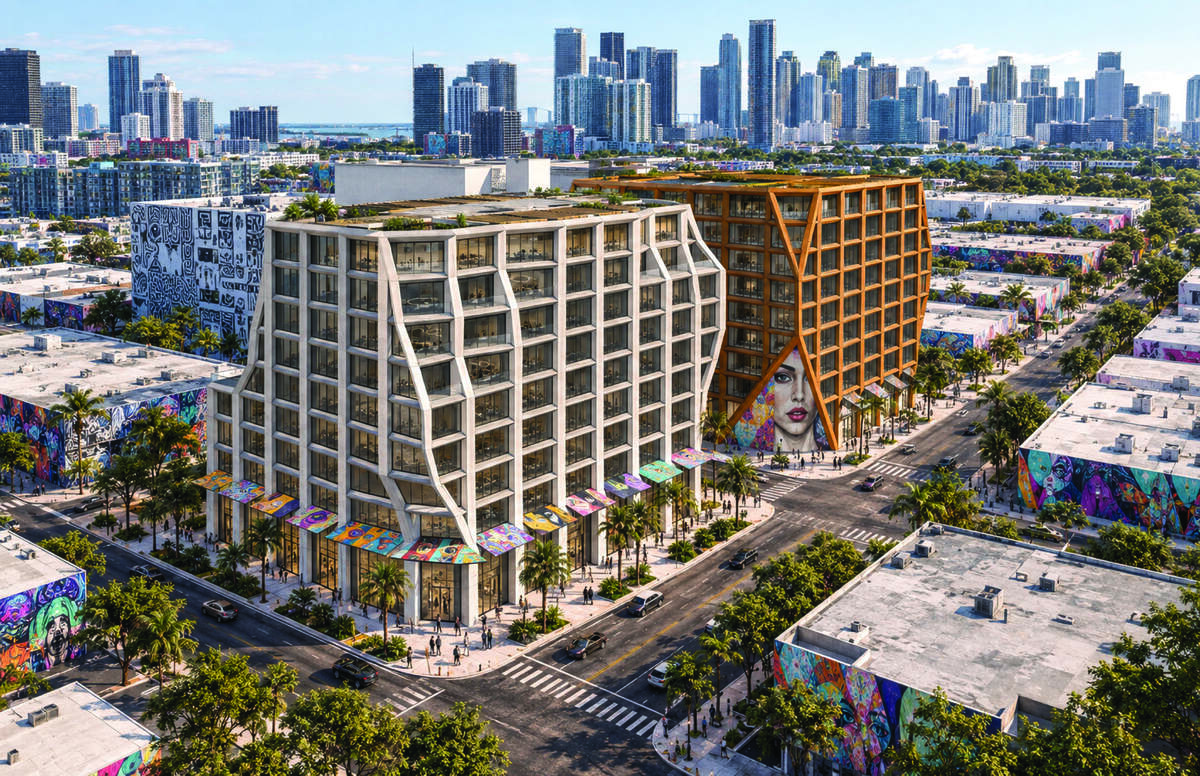 Renderings show two office buildings Moishe Mana plans to build in Wynwood.